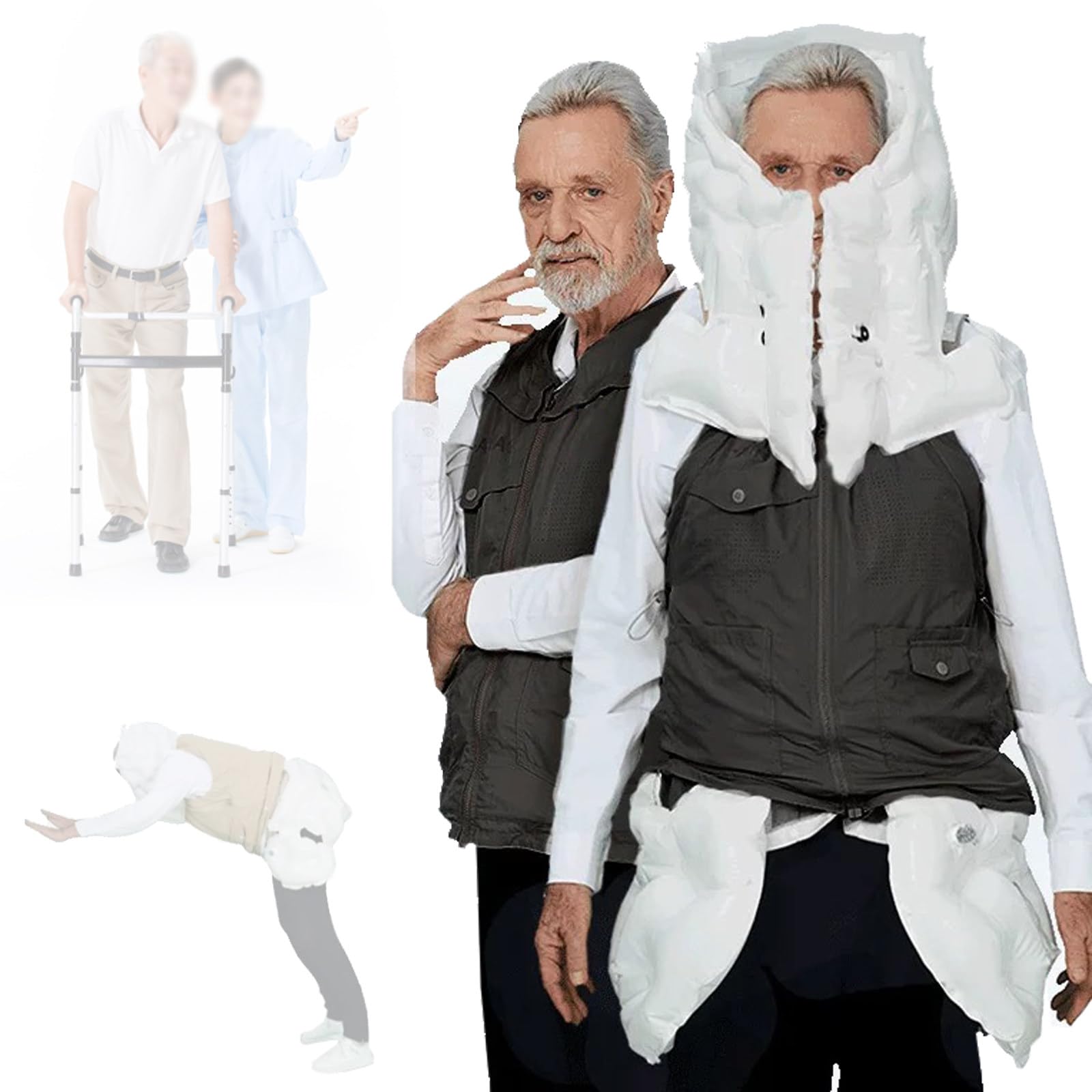 Gilet airbag antichute pour personnes âgées, gilet airbag APP avec fonction de surveillance à distance, d'alarme, de positionnement, de demande d'aide et d'enregistrement sportif,Menblack-S