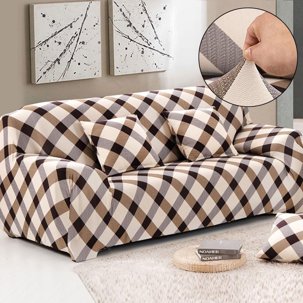 MONY Sofa Covers 3 Seater Sofa Slipcover Stretch Elastic Pet Dog Couch Protector Polyester Fabric Soft Couch Cover Floral Print Slipcover(Grid)