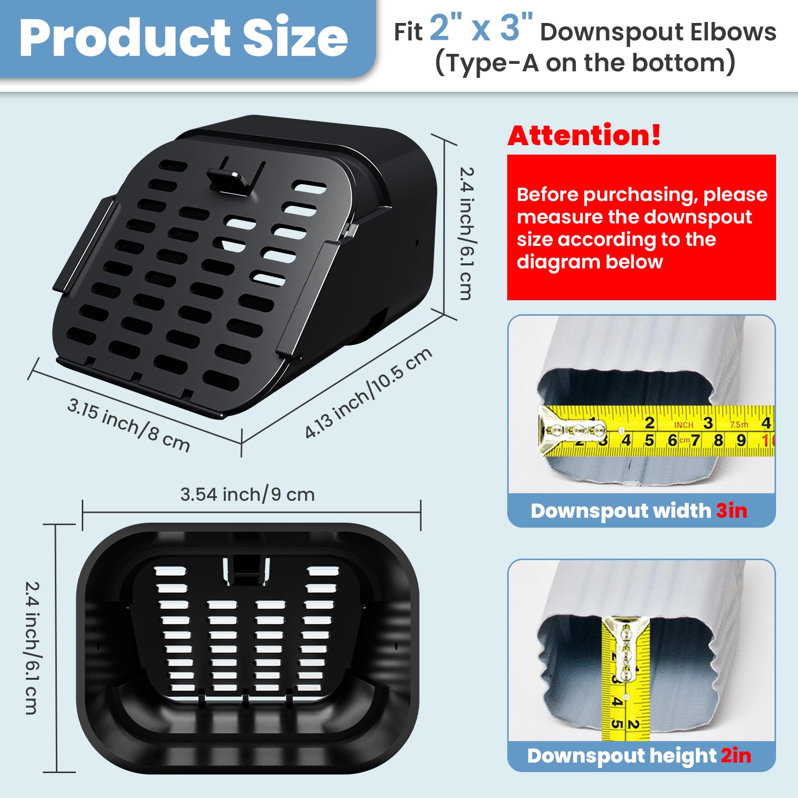 Paquete de 2 protectores de canalón de bajante – Accesorio de extensión de canalón, se adapta a codos de bajante tipo A de 2 x 3 pulgadas (2 unidades)
