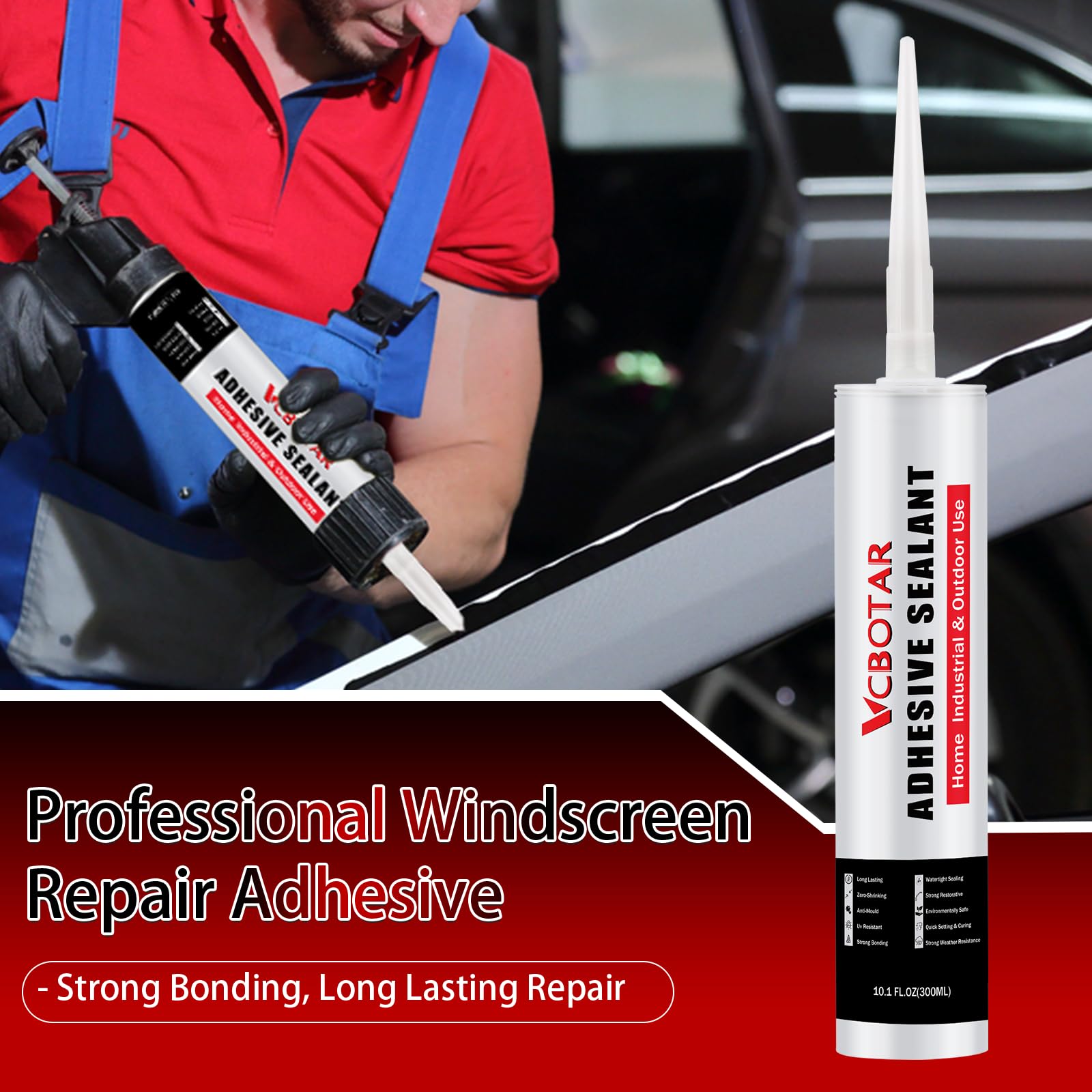 MuzeFansi Windshield Adhesive, High Adhesive Windshield Sealant, Finish for Auto Glass Repair - High Bond Strength, Fast Cure for Windshield, Car, RV, and Truck Windows,10.1 fl oz, Black?2 Pack?