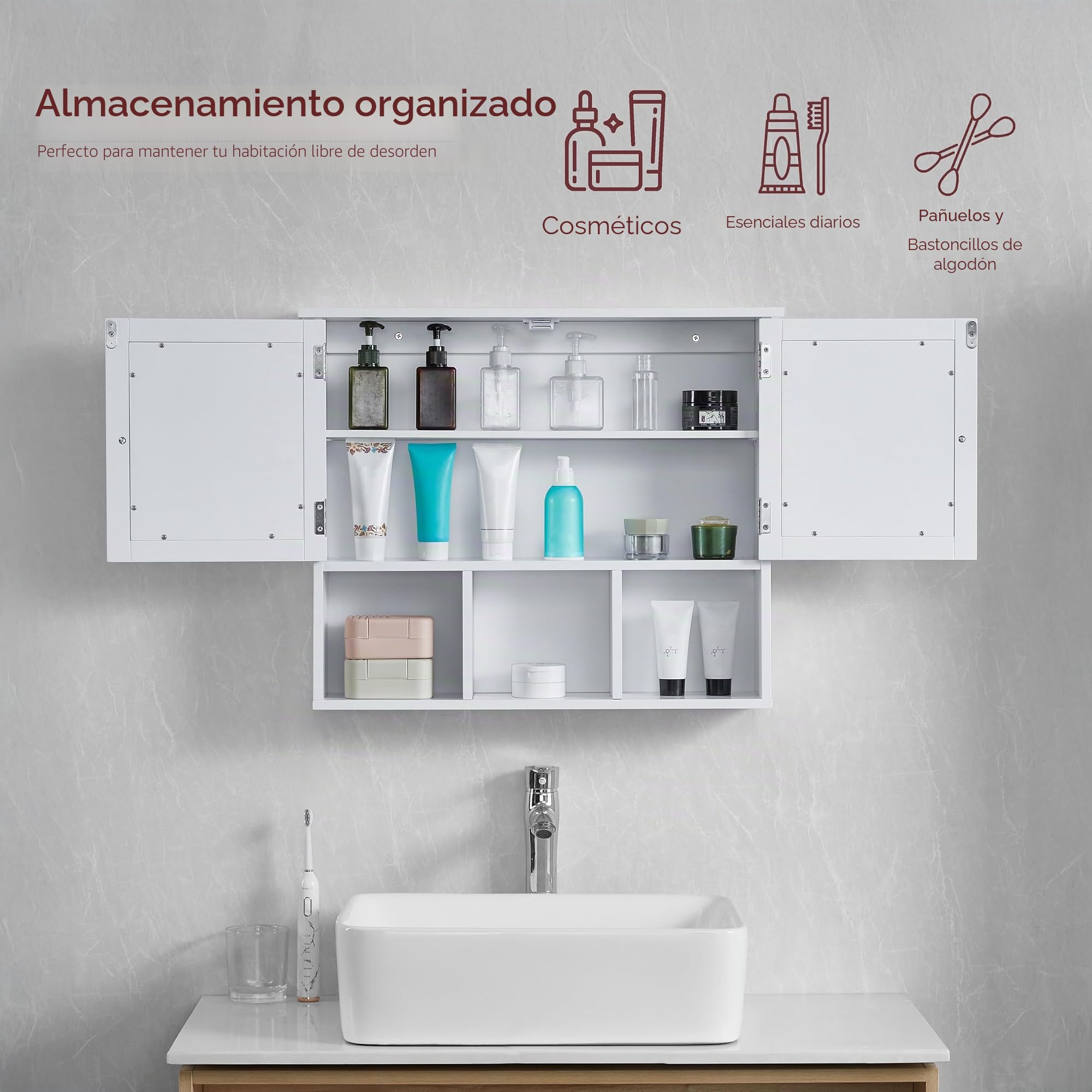 Home Discount Milano Estantes de Almacenamiento de Armario de baño con Espejo montado en la Pared, Doble Puerta, Color Blanco