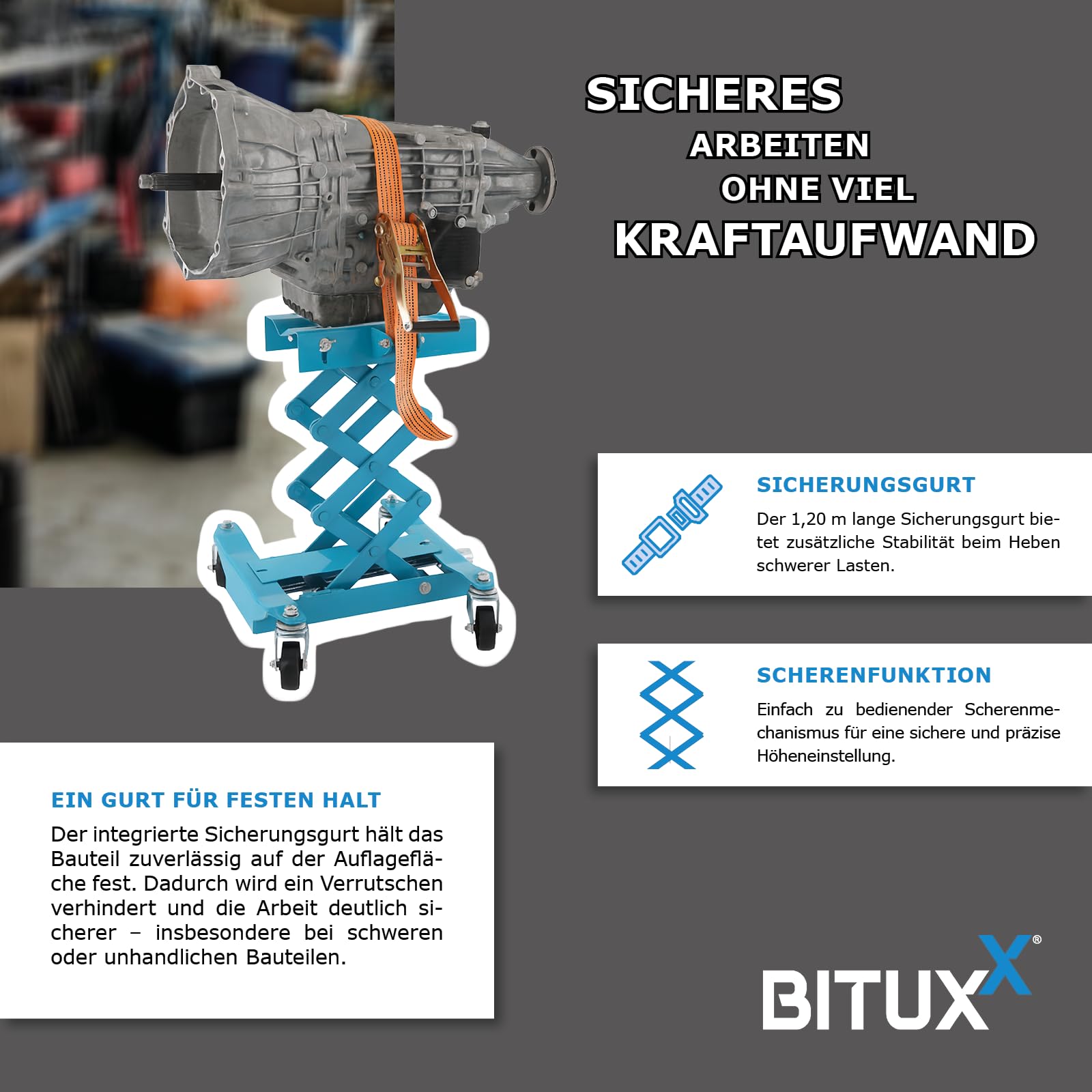 Bituxx Getriebe Heber Scherenheber Hebewerkzeug Werkstattheber Scherenwagenheber Kompakter Scheren-Getriebeheber KFZ 200Kg 185mm - 580mm 1/2"