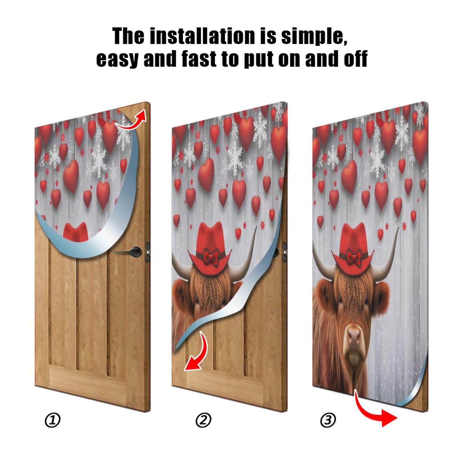 FLildon Highland Cow Hanging Hearts Valentine's Day Door Cover Decoration, Party Accessory Porch Decor for Festive Ornament Room Door Covers 32 x 79 Inch