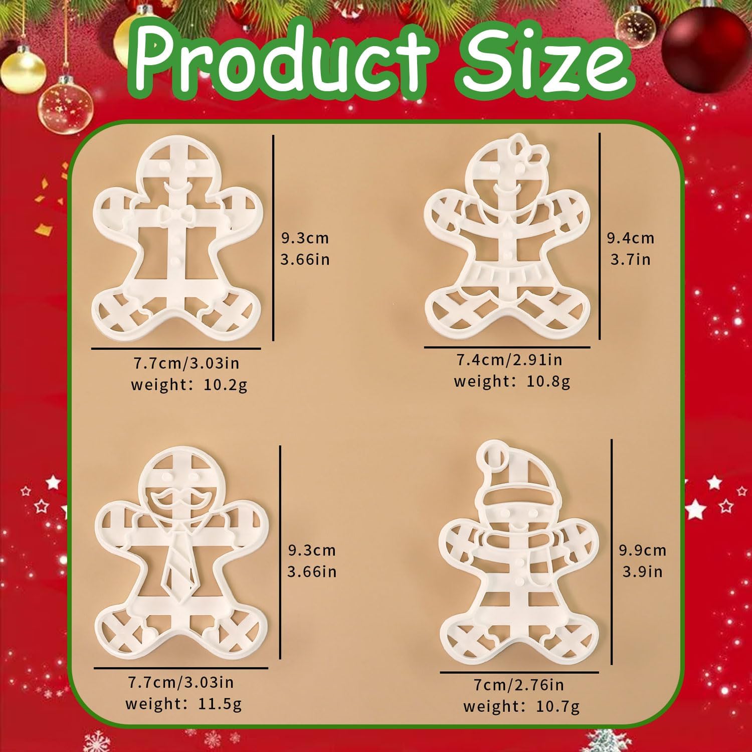 4 Pcs Christmas Cookie Cutters,Gingerbread Man Shape Cookie Cutter image 5