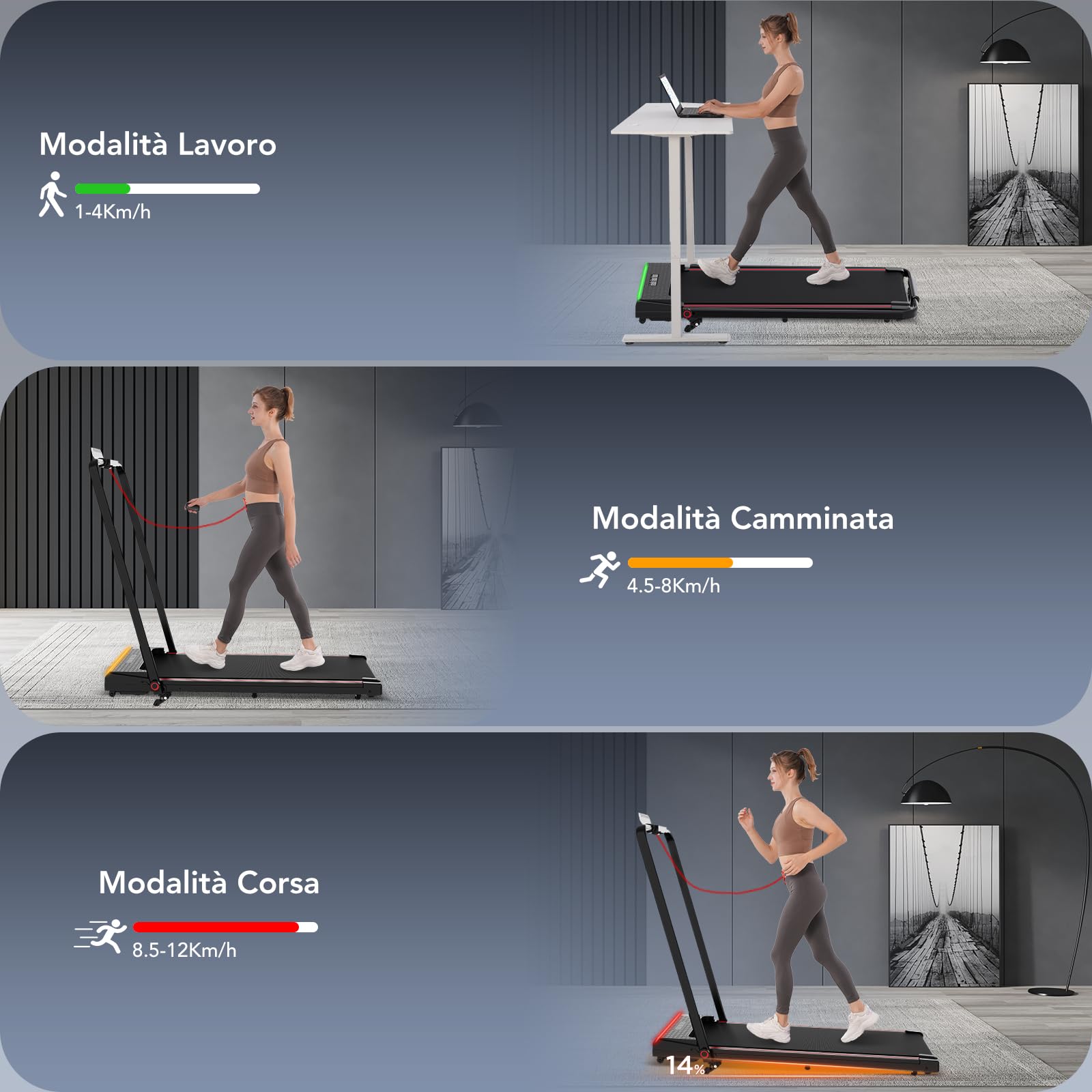 Tapis Roulant Pieghevole, 1400W Tapis Roulant Elettrico con Inclinazione 3 Livelli, Telecomando, Maniglie e Display LED, Schermo LCD, Tappeto per Corsa Compatto per Casa e Ufficio