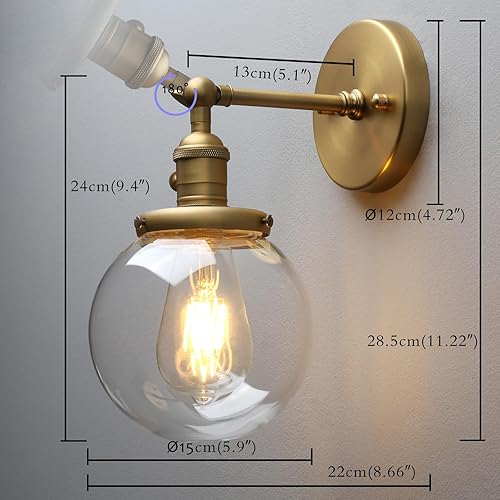 Miniatura 3 de Permo Moderno aplique doble de latón de transición con 2 luces con globo redondo de 5.9 pulgadas, pantalla de vidrio blanco leche para dormitorio,