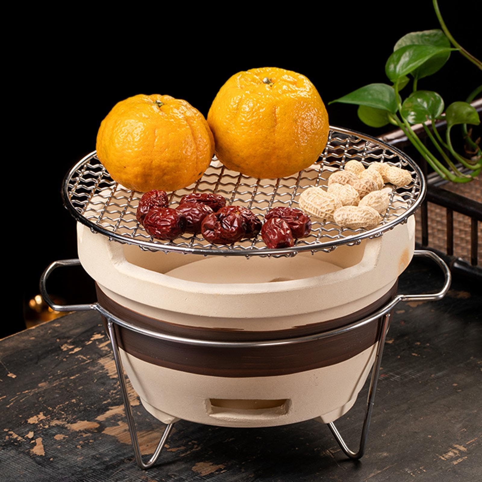 Fornello Barbecue in Terracotta Griglia Grill a Carbone da Tavolo con Ventilazione Stufa Compatta per Cottura all’Aperto E in Casa Materiale Robusto a, Stile D