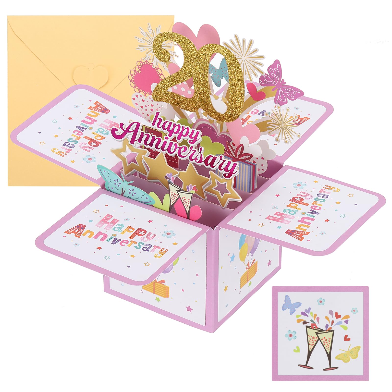 PATIKIL 20 Year Anniversary Card, Happy Anniversary Cards Wedding Anniversary Card for Wife Men Her Couple Pink