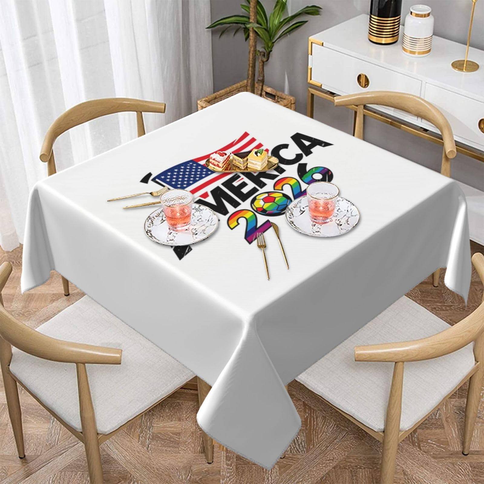 HJFIERYF America Graphic Football Party Tablecloth, Soccer Cup 2026 Match Table Cover Soccer Fans Table Cloths,America Flag TableCover