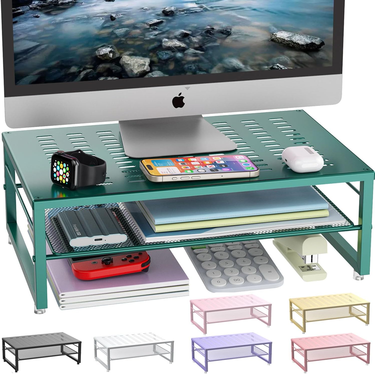 Amazon.com: gianotter 2-Tier Metal Monitor Stand Riser, Desk Organizer ...