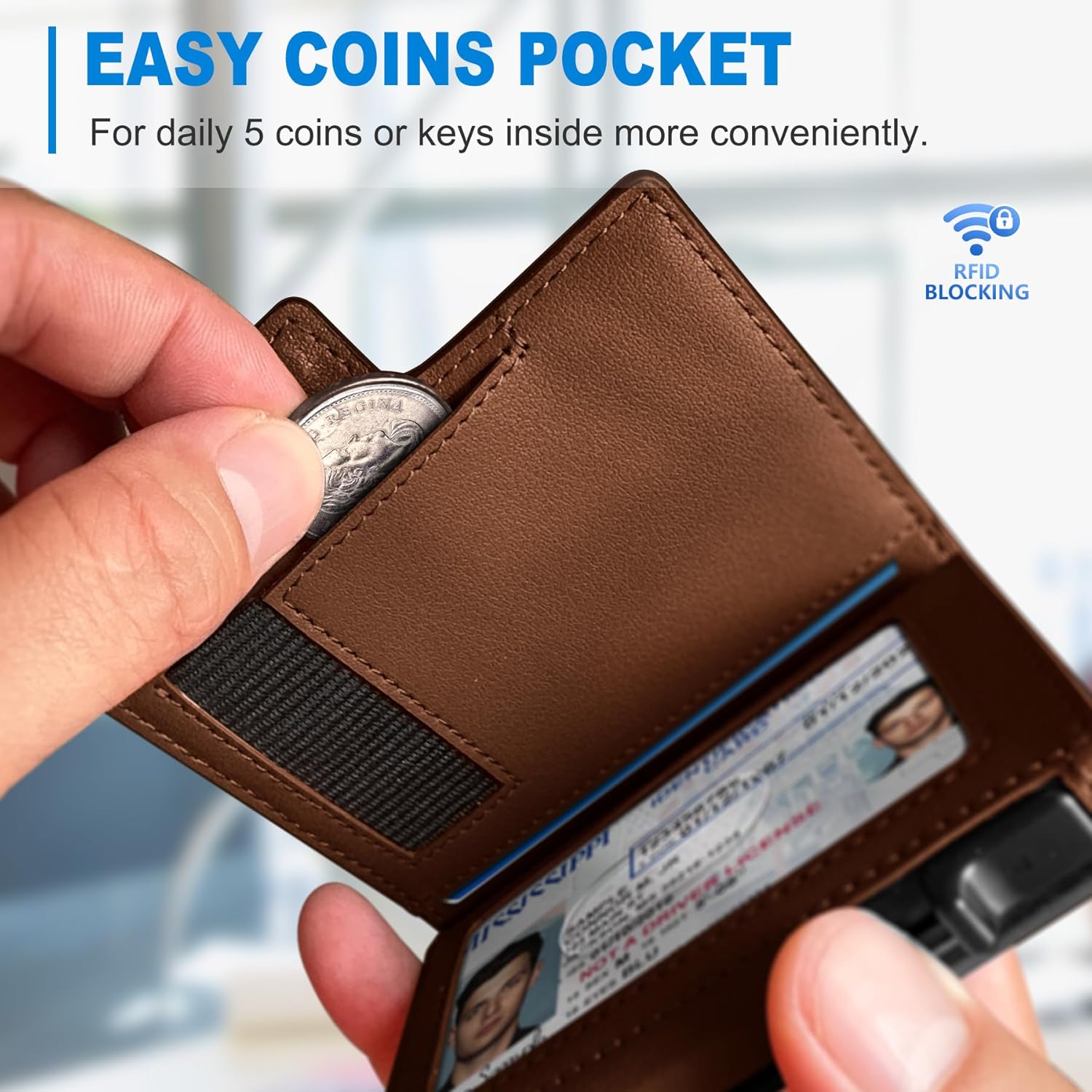 miyozi Wallet for Men, Magnetic Minimalist Slim Wallet with Pop Up Card Holder, 9 Cards RFID Blocking Metal Credit Card Case, Leather Wrapped Money Clip, ID Window & Small Item Slot, Gift Boxed