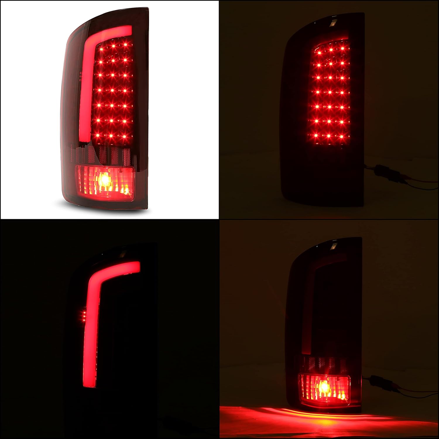 HECASA LED Tail Lights Assembly Compatible with 2002-2006 Dodge Ram 1500 2500 3500 LED Tube Bar Rear Brake Turn Signal Lamp Taillights Red Lens Chrome Housing Left & Right