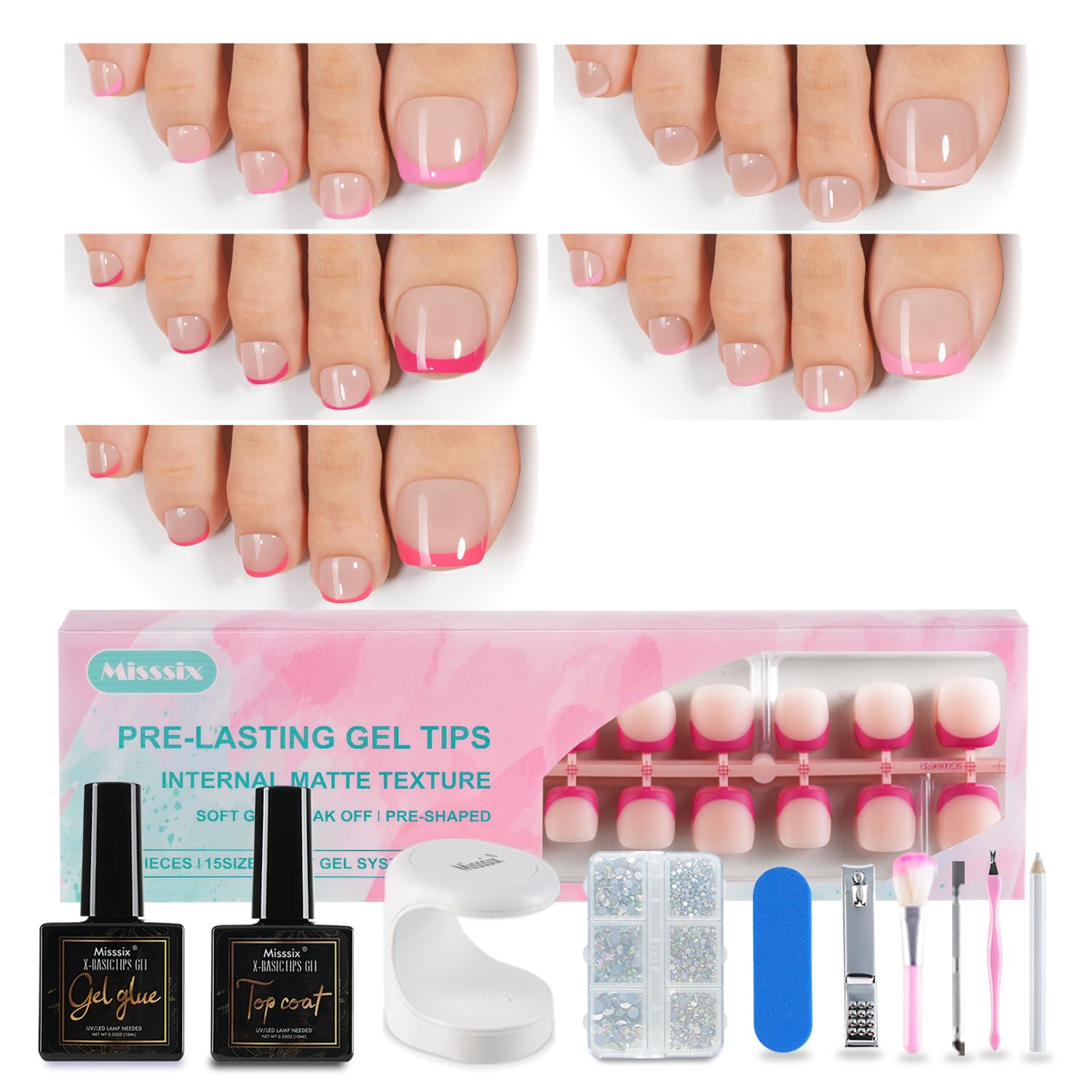Photo 1 of **MISSING NAIL CLIPPERS**Misssix French Tip Press On Toe Nails, 150Pcs French Gel Toe Nail Tips, Short Square Soft Gel Fake Toe Nails, X-BASIC Toenails Starter Kit for Nail Art DIY 15 Sizes