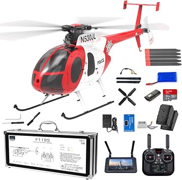 F119S MD500 6-Axis Gyroscope RC Helicopter with Flybarless Rotor Head, 6G/3D Switchable Modes Openable Cockpit - Remote Control Helicopter RTF for Beginner & AdultsRed,with Camera