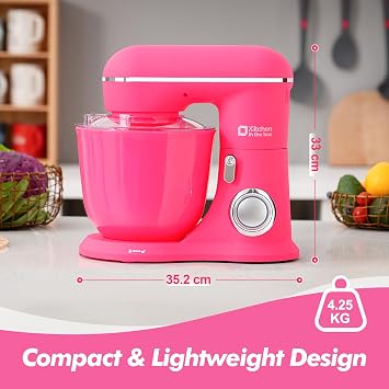 Kitchen in the box Stand Mixer, 4.5L+5L Two Bowls Food Mixer for Baking, 10 Speeds Electric Kitchen Appliance with Dough Hook, Whisk, Beater, 1300W Matte for Home Baking (Neon Pink)