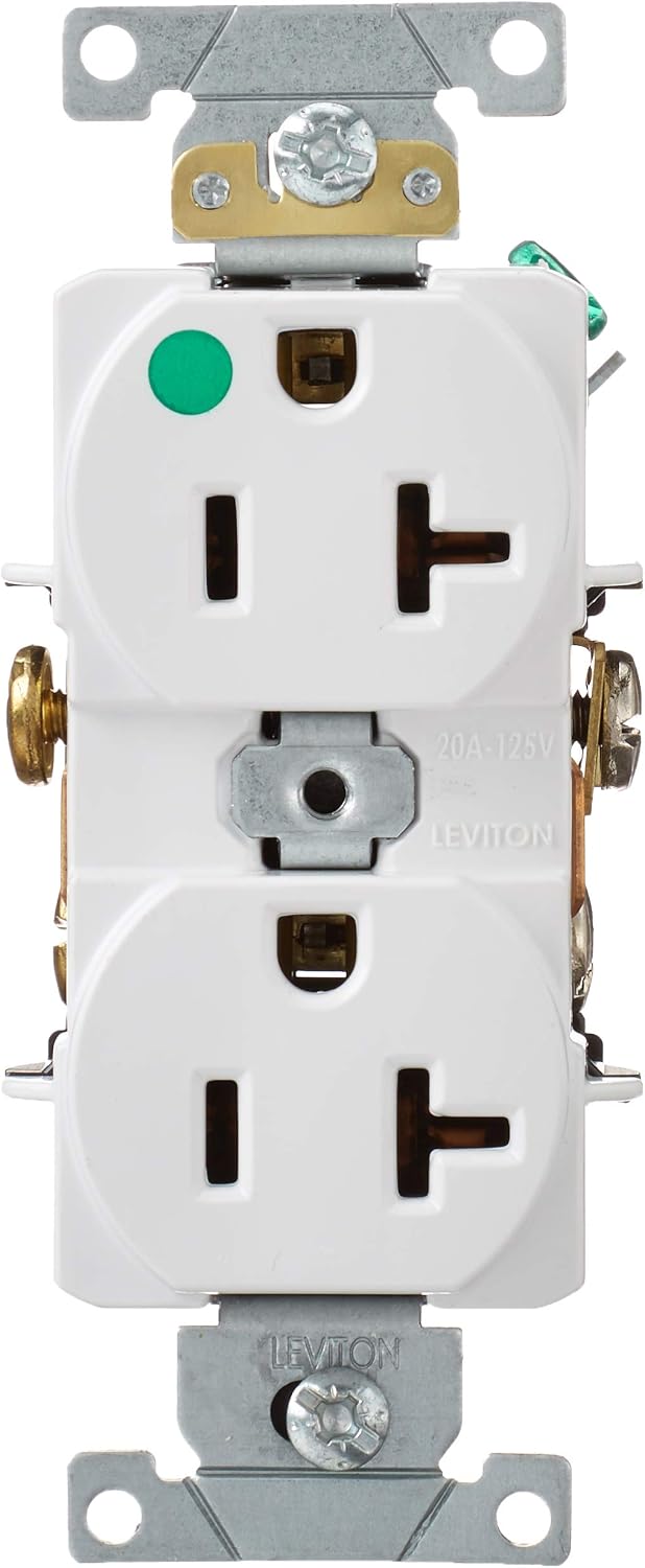 Leviton 8300-HW 20-Amp, 125-Volt, Heavy Duty Hospital Grade, Duplex Receptacle, Straight Blade, Self Grounding, White