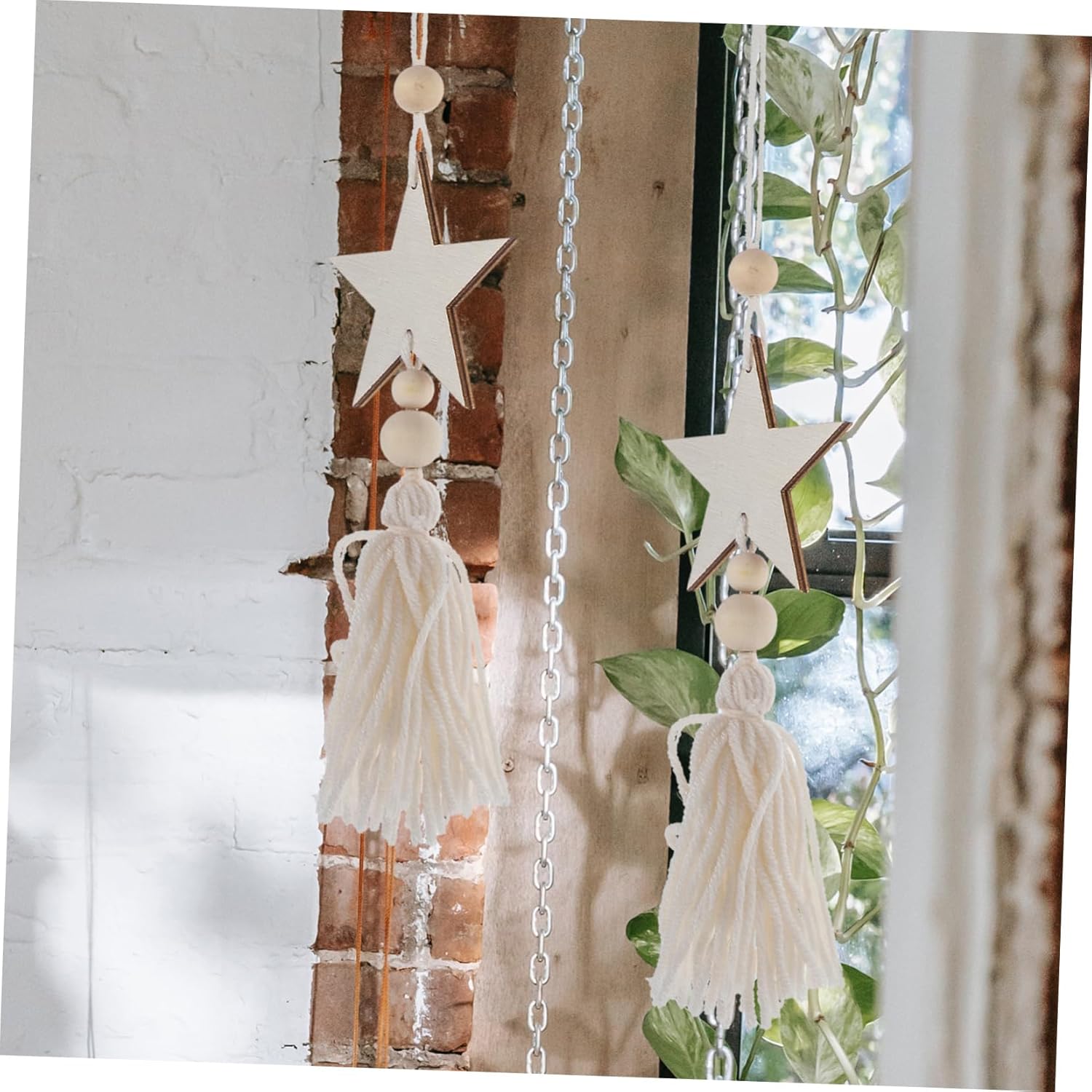 Wall lamp Wood Handicrafts Hanging Ornament with Tassel DIY Wood Cutout Hanging Ornament Home Decor Bracket Light