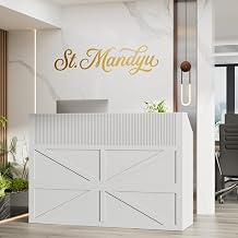 63 inch Reception Desk with Counter, Modern Front Desk Reception Room Table | Retail Counter for Checkout, built-in outlets, file cabinet drawer, ideal for beauty salon, lobby, retail store, White