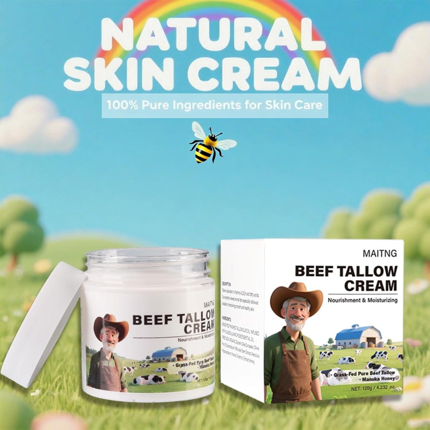 Tallow Honey Balm - Grass-Fed Tallow Facial Moisturizer with Wild Honey, Organic Skincare for Dry and Sensitive Skin - 120ml - Image 6