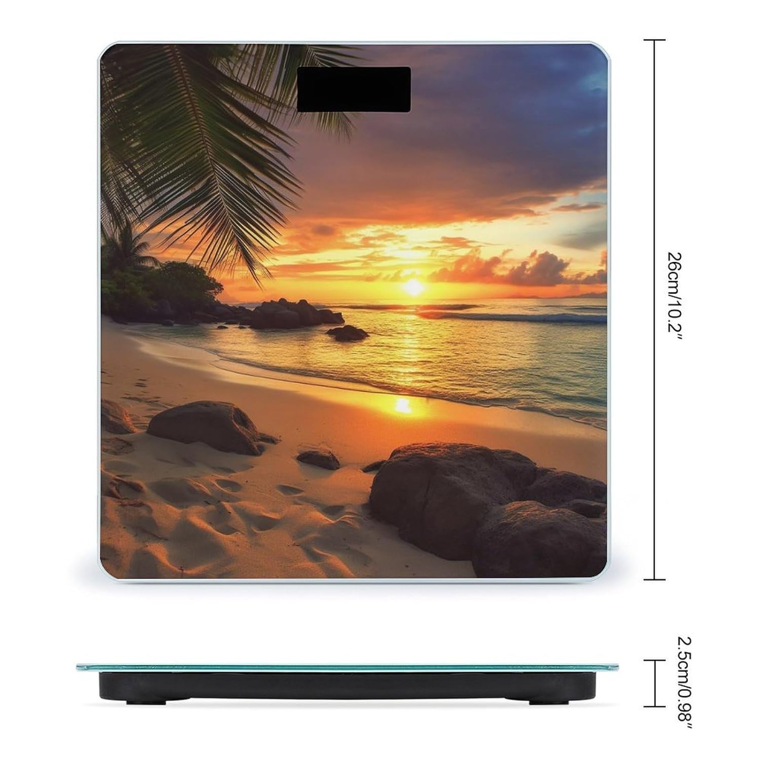 Digital Bathroom Scale Tropical Beach Coastal Sunsetprinted Accurate Weight Scale,400lb Capacity LCD DisplayvStep-on Technology Tempered Glass