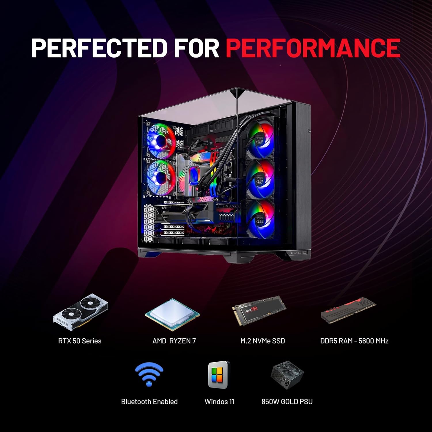 Skytech Gaming O11 Vision Gaming PC, AMD Ryzen 7 7700X 4.5GHz, NVIDIA RTX 5070 12GB, X670 Board, 1TB Gen4 NVMe SSD, 32GB DDR5 RAM 5600, 850W Gold ATX 3 PSU, 360 ARGB AIO, Wi-Fi, Win 11, Desktop
