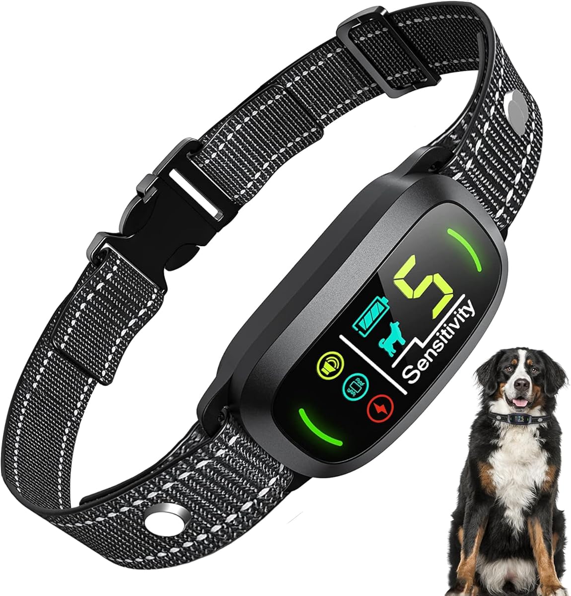 Collier Anti-Aboiement Chien Rechargeable, 4 Modes, 5 Niveaux de Sensibilité, Détection Intelligente, Étanche IP67 pour Petit Moyen Grand Chiens