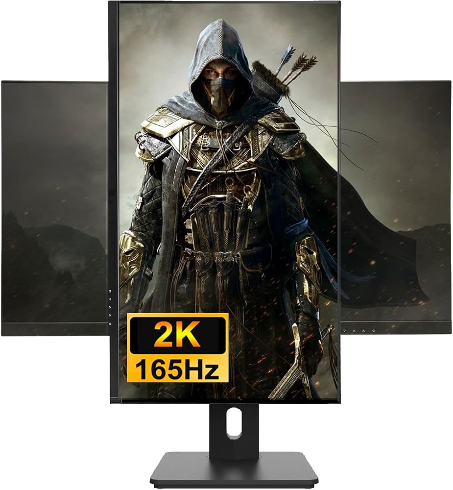 FYHXele 27" Gamer Monitor de jogos de 2K 165Hz QHD 2560x1440 IPS, 1ms, VESA, Alto-falante, Sincronização livre, 2xHDMI2.0, 2xDP1.4, 1xUSB, 95% DCI-P3, HDR400, Elevador e giratório