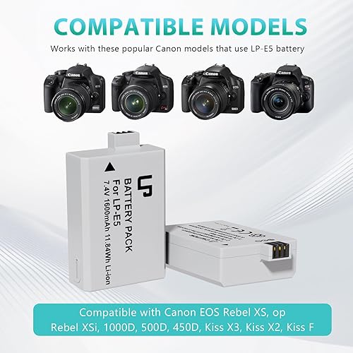 Miniatura 10 de LP Cargador de batería LP-E5, cargador rápido con pantalla de luces LED compatible con Canon EOS 1000D, EOS 500D, EOS 450D, EOS Rebel T1i, EOS Rebel