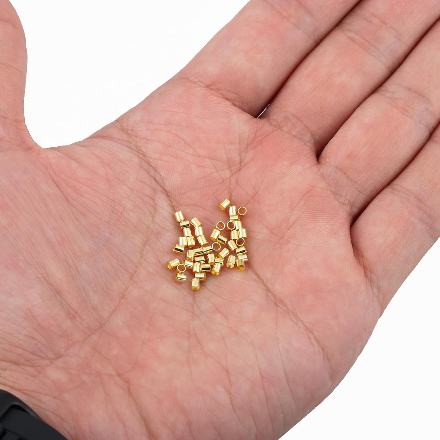 500 Pcs Crimp Beads for Jewelry Making - 18K Gold Plated Brass 2x2 mm Crimping Beads, Column Stoppers to Secure The Ends of Strings, Crimping Tube Accessories - Image 3