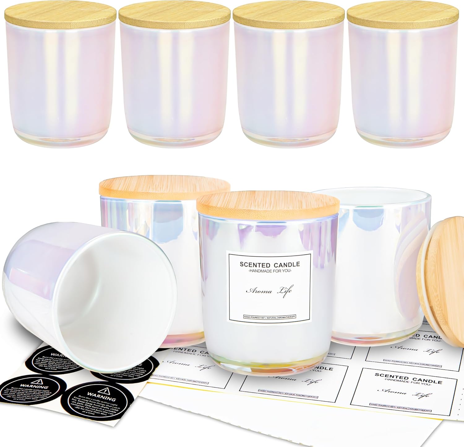 8 Pack, 10oz Iridescent Candle Glass Jars for Making