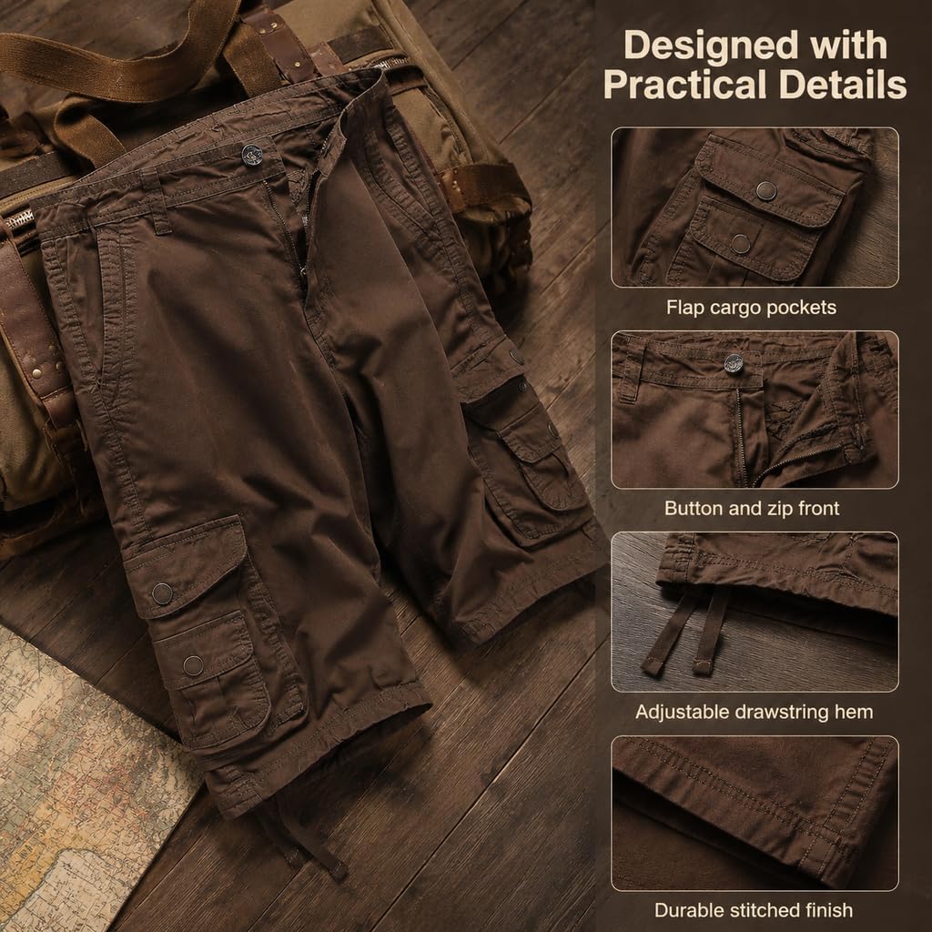 Men's Cargo Shorts Cotton Twill Multi Pockets Outdoor Wear