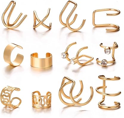 coadipress Ear Cuffs Earrings Set for Women Non-Piercing Stainless Steel Dainty Helix Cartilage Ear Clip On Wrap Earring Set Fake Nose Ring Non-Piercing Adjustable