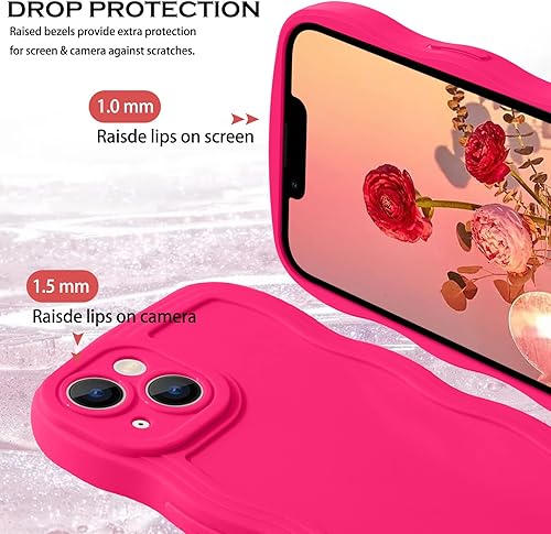Miniatura 5 de YINLAI Funda diseñada para iPhone 13, funda de teléfono rosa neón, bonita forma de marco de onda rizada, delgada, suave, de gel de poliuretano