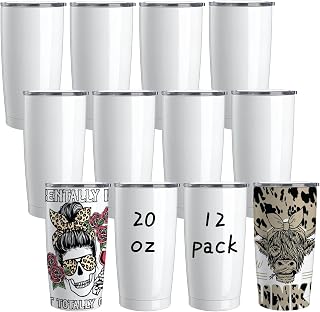 12 Pack 20 oz Sublimation Tumblers with Lids and Straw