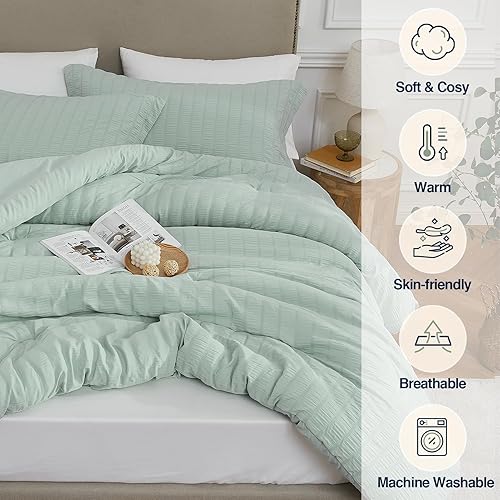 Miniatura 2 de Juego de edredón tamaño queen ligero de mil rayas de 3 piezas (1 edredón suave y mullido y 2 fundas de almohada), juegos de cama para todas las