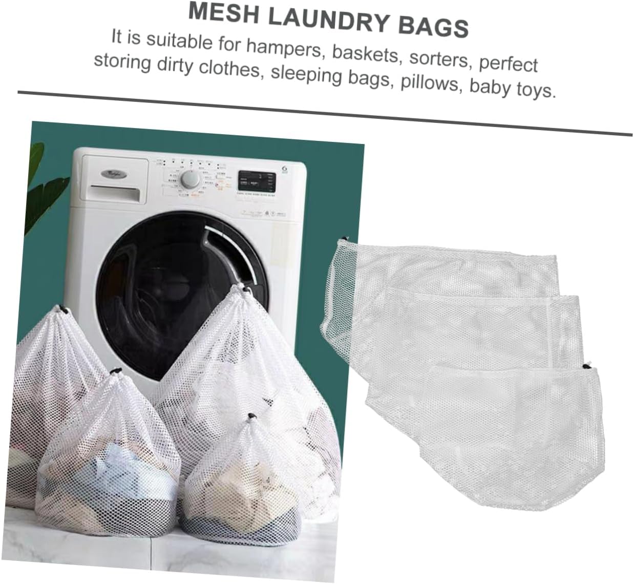 2sets Heavy Duty Mesh Laundry Bags with Drawstring Washing Storage Bags for College Travel and Sporting for Long Term Use 4pcs*2