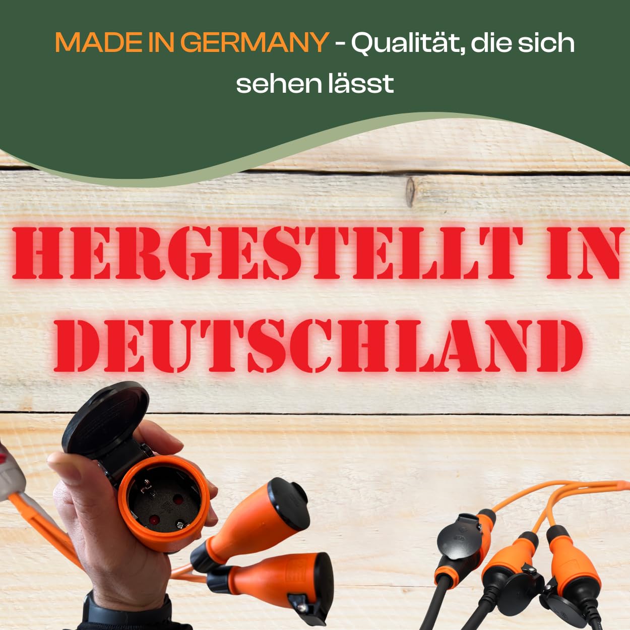 maxgo CEE Adapter 3X Schuko – 16A CEE Stecker auf 3X 230V Schuko | 400 V auf 230 V Schutzkontaktkupplungen, wetterfester Starkstromverteiler Made in Germany für Baustelle, Werkstatt, Garten