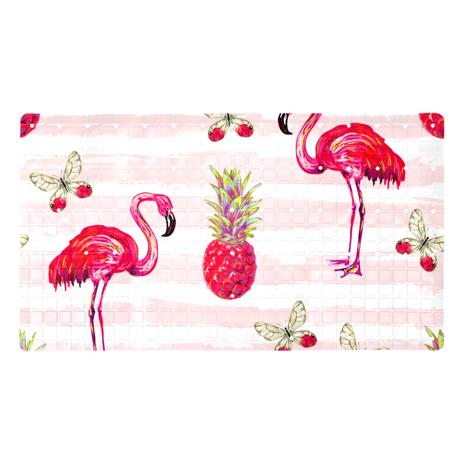 Tapis de douche antidérapant ventouse PVC motif flamant rose pour salle de bain