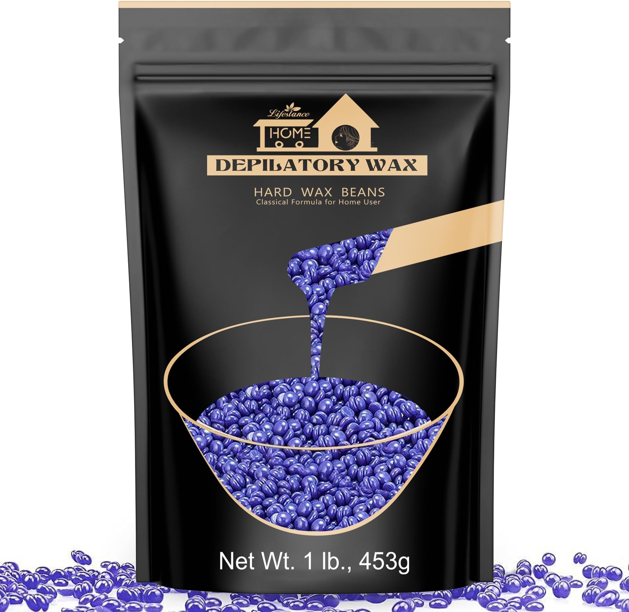 Lifestance Hard Wax Beans Hair Removal Kit, 1lb Large Refill Stripless Waxing Beans for Women Men Waxing Depilatory Lavender Pearl Wax Beads