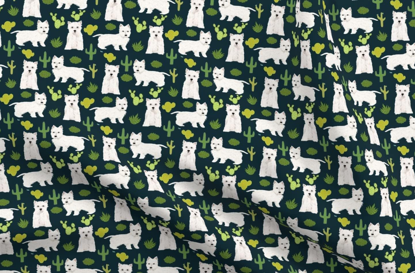 Spoonflower Fabric - Westie Cactus Cute West Highland Terriers Dog Westies Dogs Terrier Printed on Minky Fabric by The Yard - Sewing Baby Blankets Quilt Backing Plush