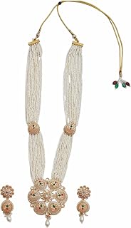 OPAL TOUCH Kundan Meenakari Long Necklace Set, Gold Plated, Multi-strand Pearl Beaded, Traditional Indian Style, with Matc... Price In India