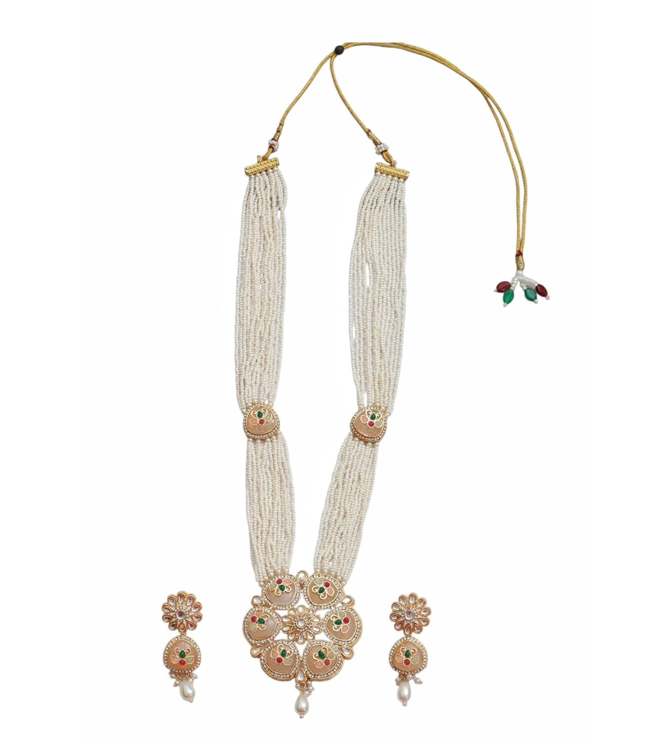OPAL TOUCH Kundan Meenakari Long Necklace Set, Gold Plated, Multi-strand Pearl Beaded, Traditional Indian Style, with Matc... - Review, Price and Buying Guide