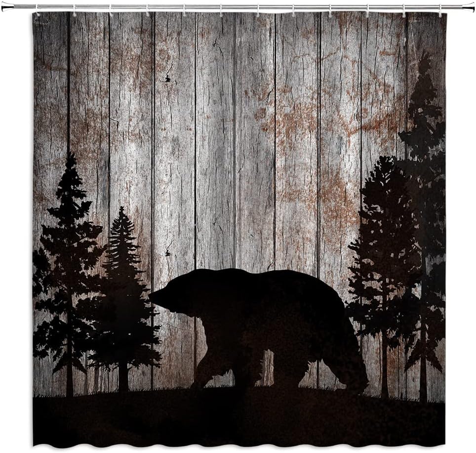 HHKJKJ Black Bear Shower Curtain Rustic Cabin Lodge
