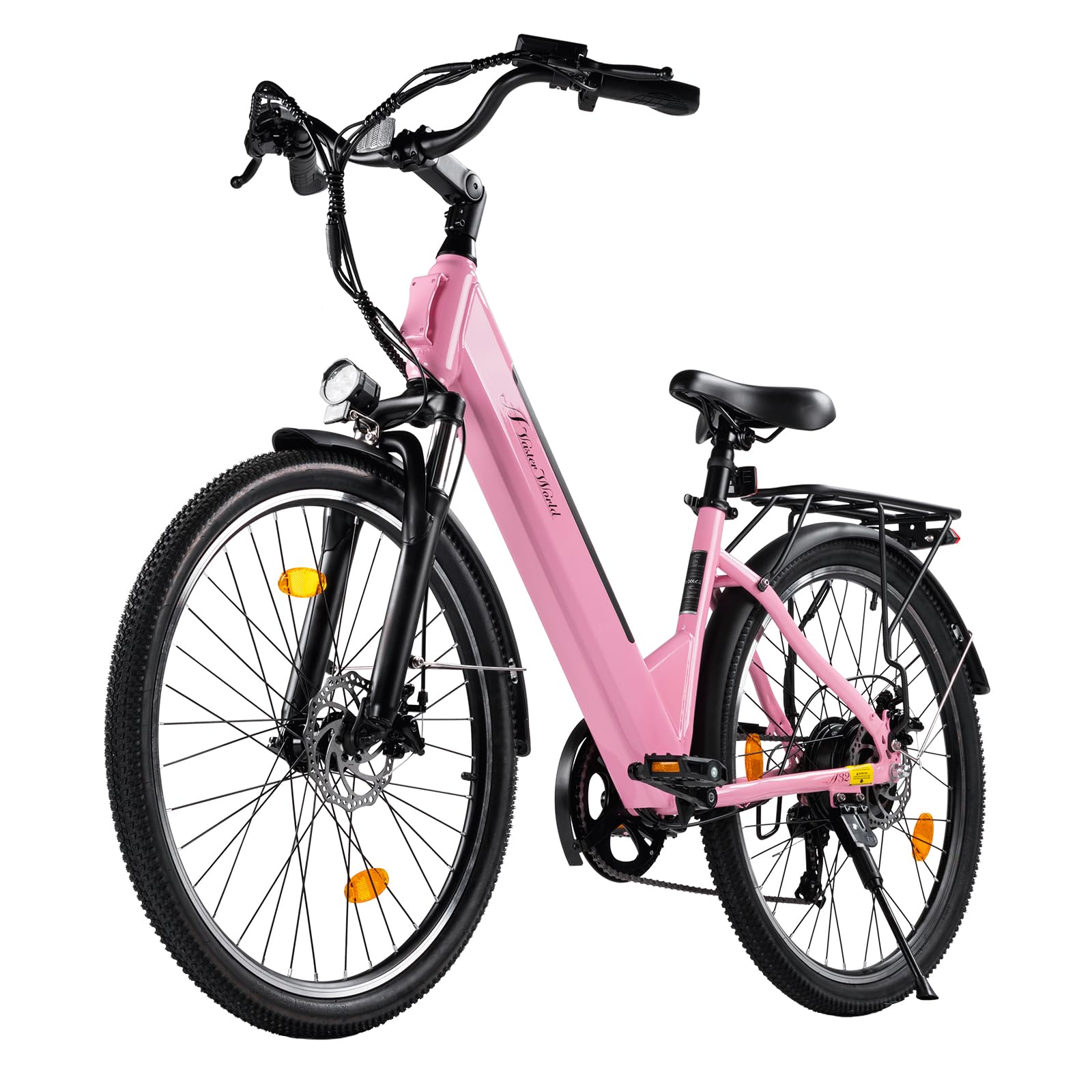 Velo Electrique Adulte 26/27.5 Pouces, VTC Électrique Homme Femme, Vélo Ville 7 Vitesses, Batterie Amovible 36V 12.8Ah, Autonomie 42KM, Suspension Avant, Freins à Disque, Feu LED Avant