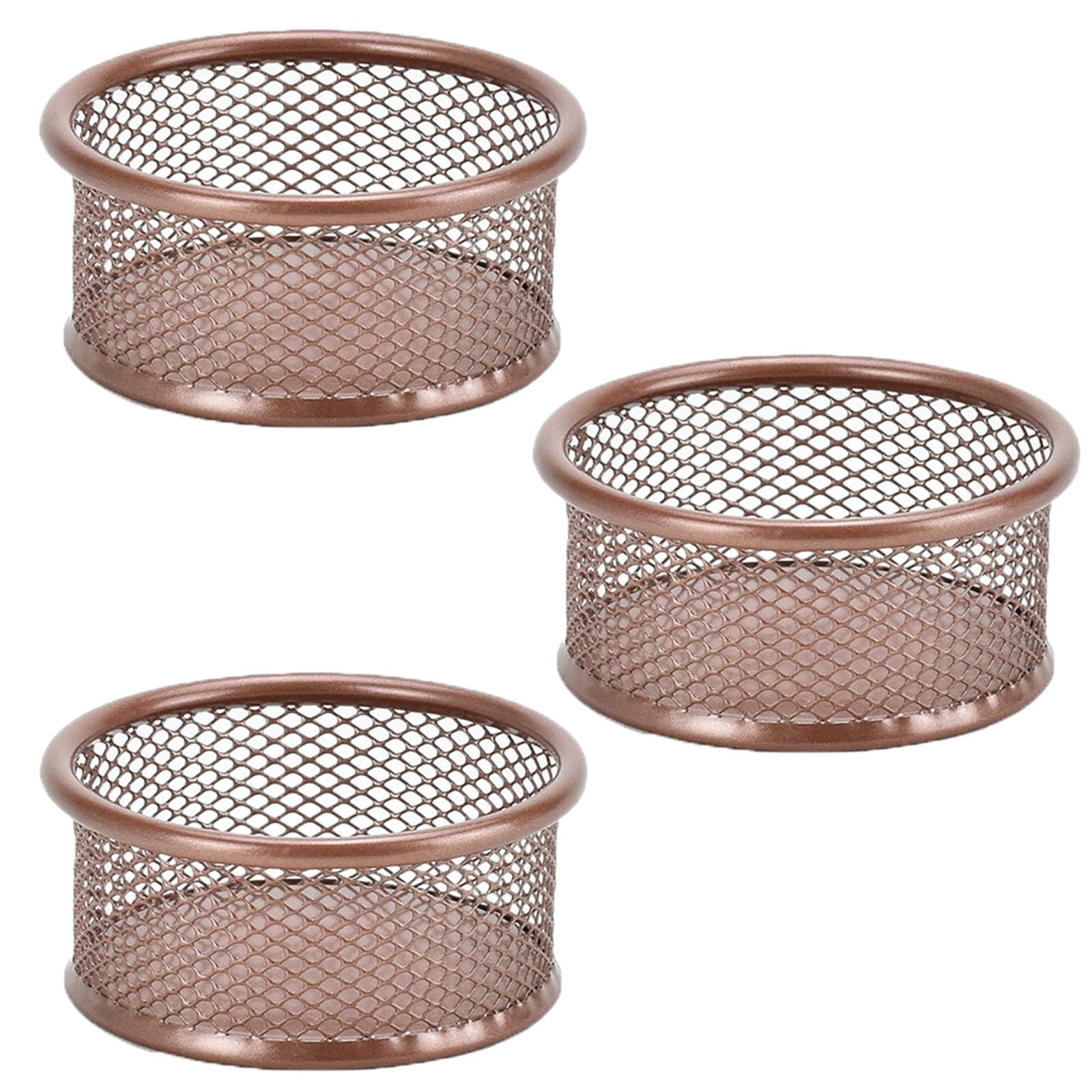 3Pcs Mesh Paper Clip Holders, Paper Clip Storage Box Desktop Organizer Paper Clip Storage Holder for Office Home School (Rose Gold)