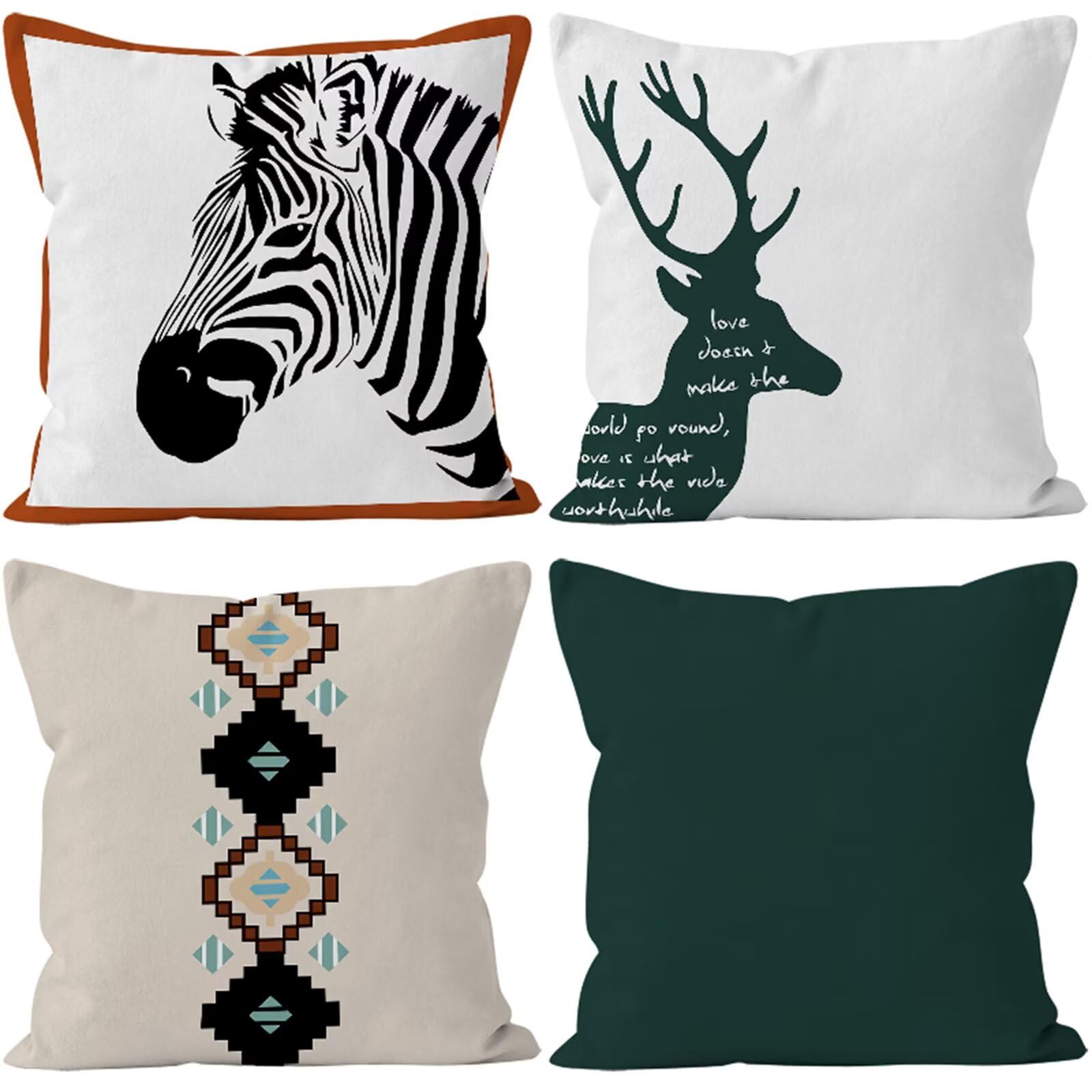 4 Pack Cuscini per Divano 60x60cm Impermeabile Cuscini da Esterno Verde Doppio Lato Soft Federe Cuscini Divano Animali Quadrato Copricuscini per Soggiorno Sedia Letto Cuscini Decorativi Regali S-3975