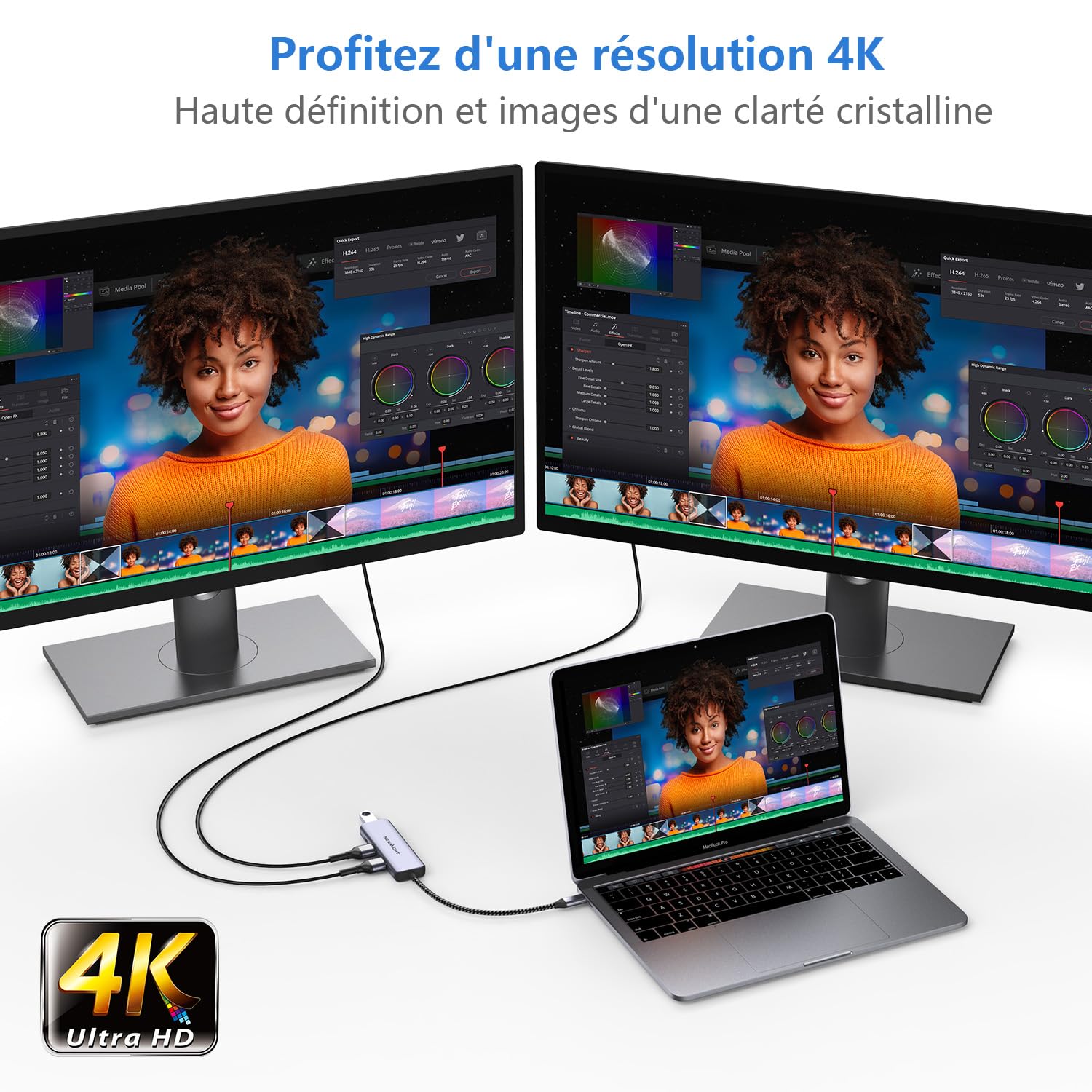 Adaptateur USB C Double HDMI 4 en 1,Compatible Macbook,iPad,Windows,PC | Station d'accueil USB-C pour Deux écrans, équipée de 2 Ports HDMI, USB 3.0, Charge PD 100 W