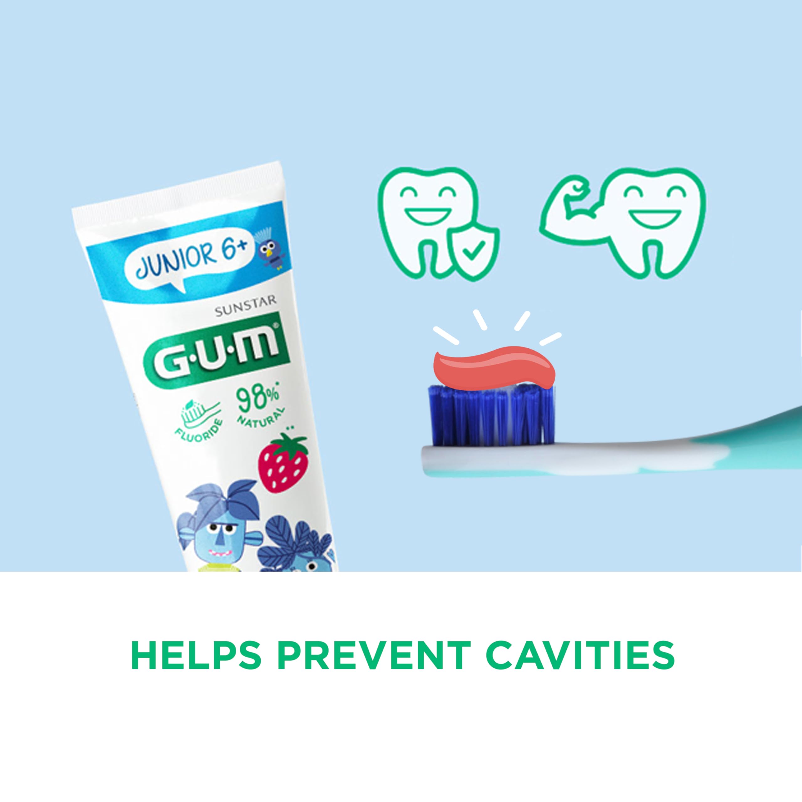 Spazzolino GUM® JUNIOR | progettato appositamente per i nuovi denti permanenti | per bambini 6+ | sapore di fragola | 50ml | 6 x 50
