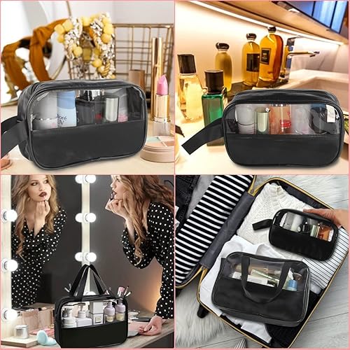 Miniatura 6 de Bolsa de cosméticos transparente de 3 piezas, bolsa de maquillaje de retazos de viaje impermeable, bolsa de artículos de tocador con asa de