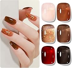 Shining She Semi-Permanent Nail Polish, 6 Colours Nude Brown Orange Red Black Gel Nail Polish Transparent Crystal Soak Off UV/LED Semi-Permanent Manicure Kit for Salon Manicure DIY Home, 10 ml